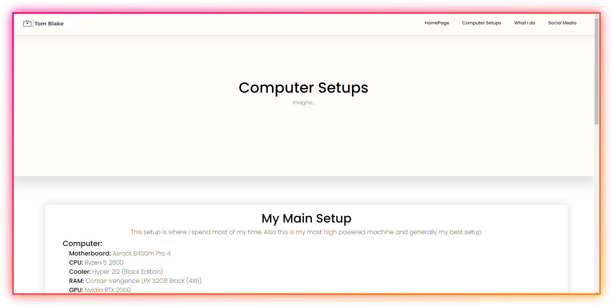 My setup page on the old website